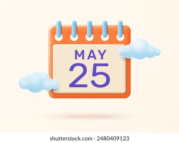 Calendar icon in 3D style with clouds isolated on a light background. Vector illustration.