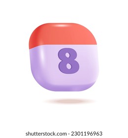 Calendar icon 3d vector illustration. Mobile symbol for networking sites or smartphone applications in cartoon style isolated on white background. Online communication, digital marketing concept