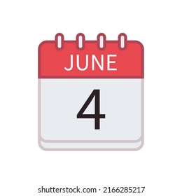 Calendar icon of 4 June. Date and month. Flat vector illustration.