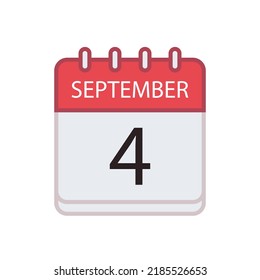 Calendar icon of 4 September. Date and month. Flat vector illustration.