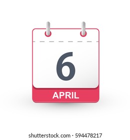 Calendar Icon 6 April. Vector illustration of calendar with the date 6 April.