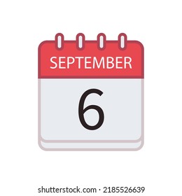 Calendar icon of 6 September. Date and month. Flat vector illustration.