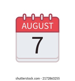 Calendar icon of 7 August. Date and month. Flat vector illustration.
