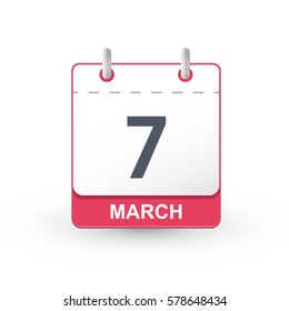 Calendar Icon 7 March. Vector illustration of calendar with the date 7 March.