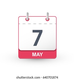 Calendar Icon 7 May. Vector illustration of calendar with the date 7 May.