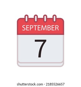 Calendar icon of 7 September. Date and month. Flat vector illustration.