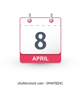 Calendar Icon 8 April. Vector illustration of calendar with the date 8 April.