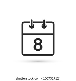 Calendar Icon 8 March, Vector isolated flat design calendar sheet.