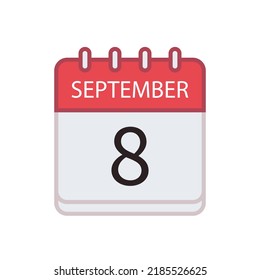 Icono del calendario del 8 de septiembre. Fecha y mes. Ilustración vectorial plana.