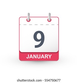 Calendar Icon 9 January isolated on white background. Vector illustration of the date of the 9 January. The January calendar day.