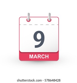 Calendar Icon 9 March. Vector illustration of calendar with the date 9 March.