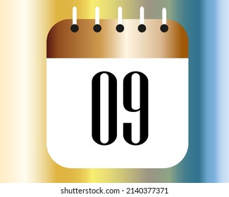 Calendar icon 9 on a white paper with bronze color border on a spectral background vector.