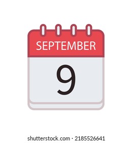 Icono del calendario del 9 de septiembre. Fecha y mes. Ilustración vectorial plana.