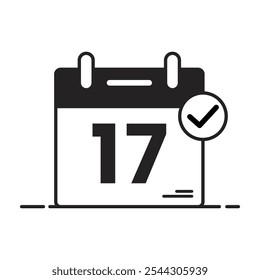 Calendar Icon .Appointment schedule flat icon, checklist deadline done, black and white linear icon isolated white background.