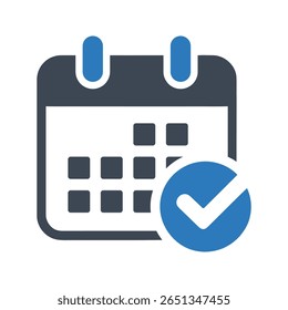 Ícone de calendário com ícone de marca de seleção aprovado e concluído