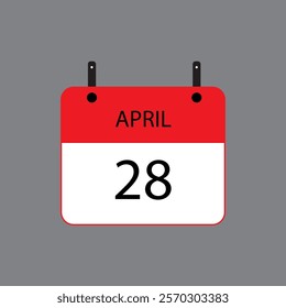 Calendar icon with April 28 date on grey background. Vector schedule symbol.