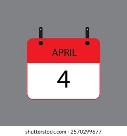 Calendar icon with April 4th date on grey background. Vector schedule symbol.