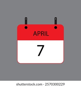 Calendar icon with April 7 date on grey background. Vector schedule symbol.