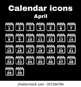 The calendar icon.  April symbol. Flat Vector illustration. Set