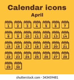 The calendar icon.  April symbol. Flat Vector illustration. Set