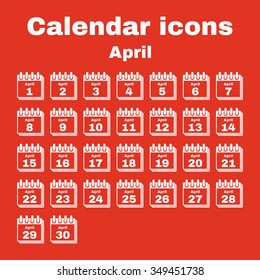 The calendar icon.  April symbol. Flat Vector illustration. Set
