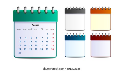 Calendar icon, august 2015. Vector eps10 illustration