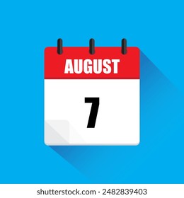 Icono de calendario Agosto. Diseño de cabecera roja. Detalle del 7 de agosto. Ilustración vectorial.