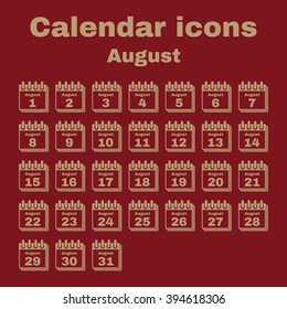 The calendar icon.  August symbol. Flat Vector illustration. Set