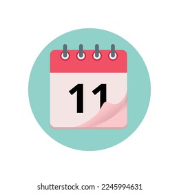 Calendar icon with bent edge effect, diary marking day 11.