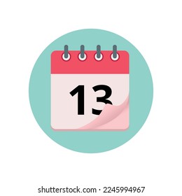 Calendar icon with bent edge effect, diary marking day 13.