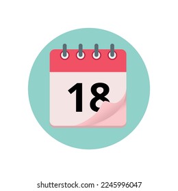 Calendar icon with bent edge effect, diary marking day 18.