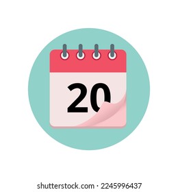Calendar icon with bent edge effect, diary marking day 20.