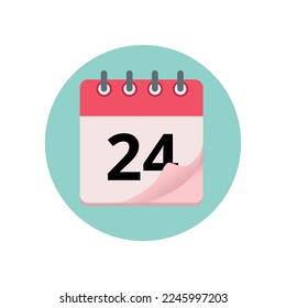Calendar icon with bent edge effect, diary marking day 24.