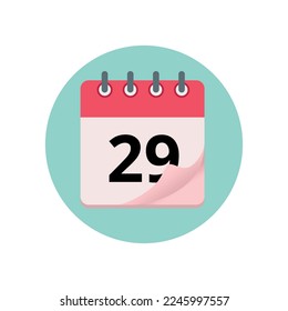 Icono de calendario con efecto de borde doblado, día de marcado de diario 29.