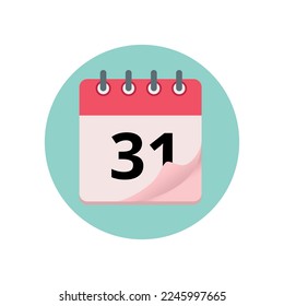 Calendar icon with bent edge effect, diary marking day 31.