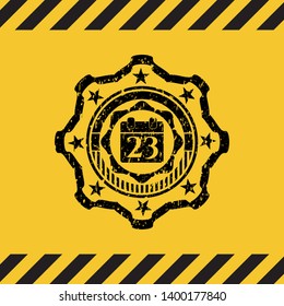 calendar icon black grunge emblem inside yellow warning sign. Vector Illustration. Detailed.