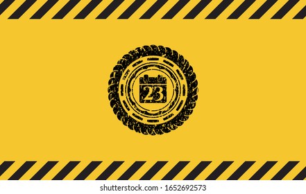 calendar icon black grunge emblem inside yellow warning sign. Vector Illustration. Detailed.