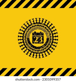 calendar icon black grunge emblem, yellow warning sign. Vector Illustration. Detailed. 