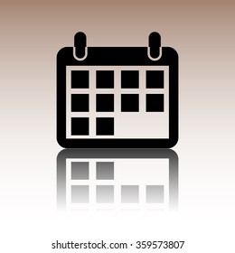Calendar Icon. Black vector illustration with reflection.