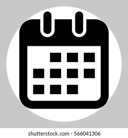 Calendar icon. Black icon in white circle at gray background. 