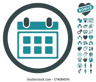 Calendar icon with bonus dating icon set. Vector illustration style is flat rounded iconic soft blue symbols on white background.