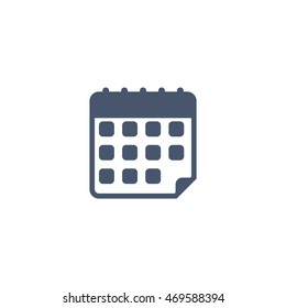 calendar icon or button in flat style with long shadow, isolated vector illustration on transparent background