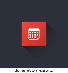 calendar icon or button in flat style with long shadow, isolated vector illustration on transparent background