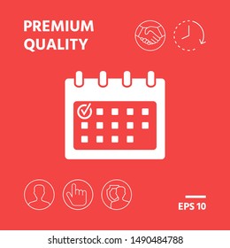 Calendar icon with check mark. Graphic elements for your design