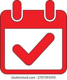 calendar icon with a check mark, ideal for schedule apps, productivity tools, task management, reminders, event planning, and organizational graphics requiring a clear completion symbol.