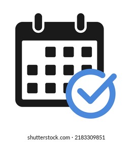 Calendar icon with check mark. Reminder organizer event signs. Calendar notification vector illustration