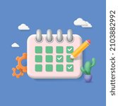 Calendar icon with check on date sign. Diary plan 3D Vector