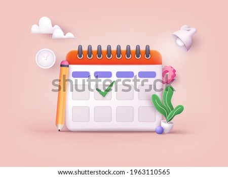 Calendar icon with check sign. 3D Web Vector Illustrations.