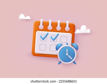Calendar icon with check sign. Working and day planning concept. 3D Vector Illustrations. svg