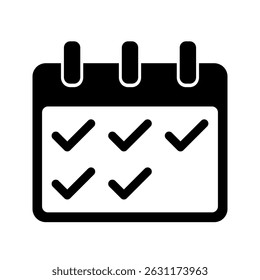 Kalendersymbol mit einem Häkchen. Checkliste auf Kalendersymbol, Vektorgrafik.